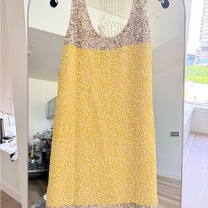 French Connection Cream and Yellow Sequin Dress